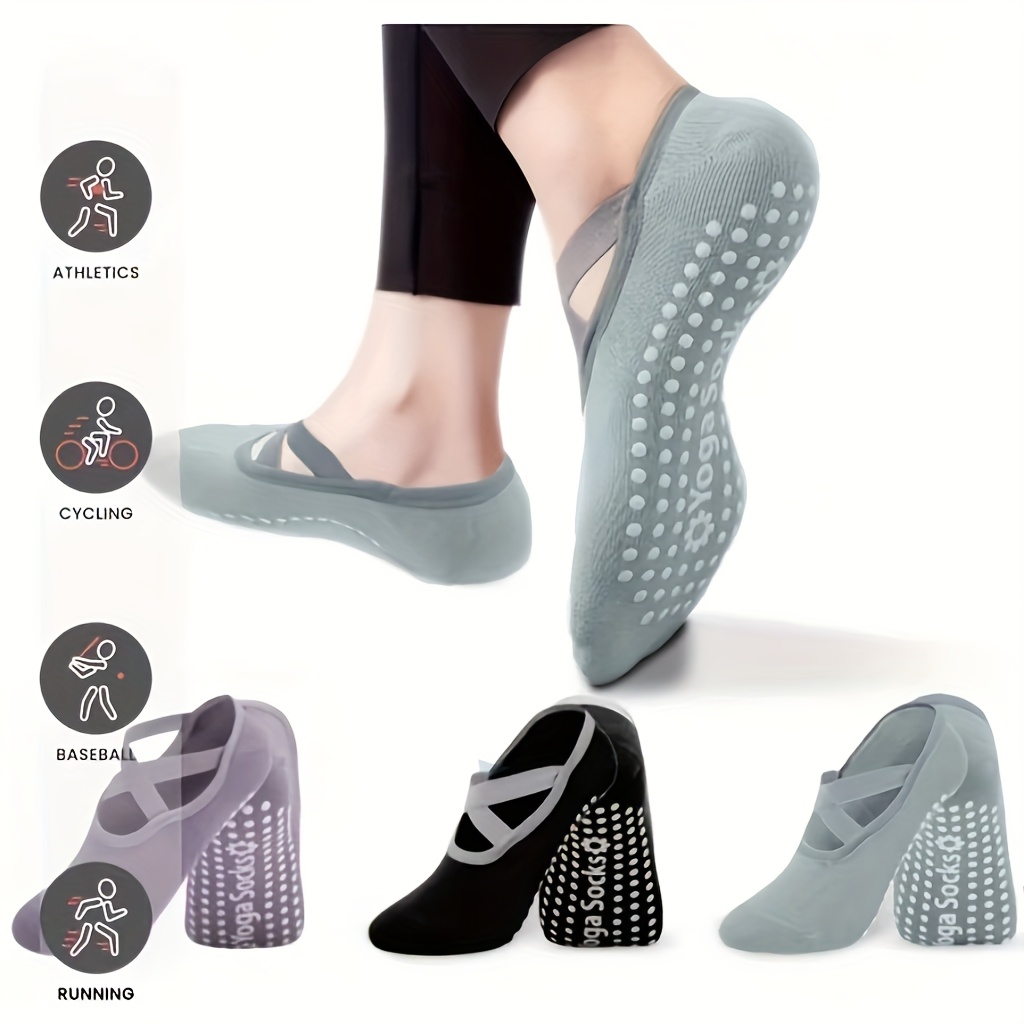 Pilates Yoga Class - 3 Pairs of Multi-coloured Yoga Socks,